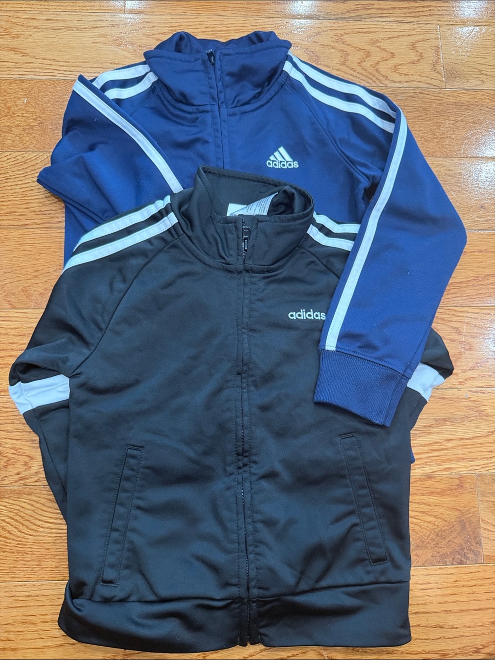 adidas Black & Navy Twin Kids Track Jackets with White Stripes